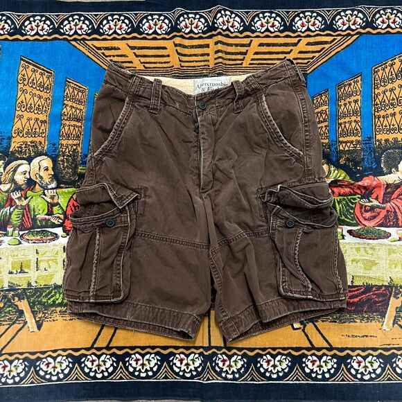 Vintage Brown Abercrombie & Fitch cargo shorts size 32 paratrooper military y2k - Picture 1 of 6